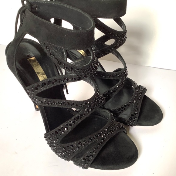 CASADEI Black Suede Crystal Embellishments Sandals Size 7 Very Good ConditIon - Picture 12 of 15